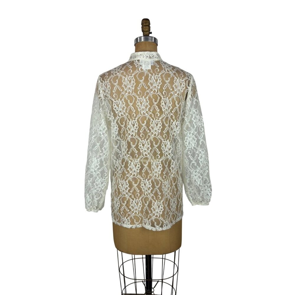 Blair Lace Blouse Womens Medium Sheer Cream Long Sleeve Button Down Shirt - Picture 8 of 10